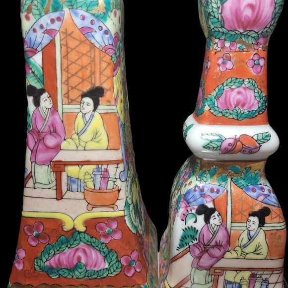 Vintage Yin Lin Art & Treasure of China set  2 candle holders.Asian/Multicolored - Picture 4 of 9